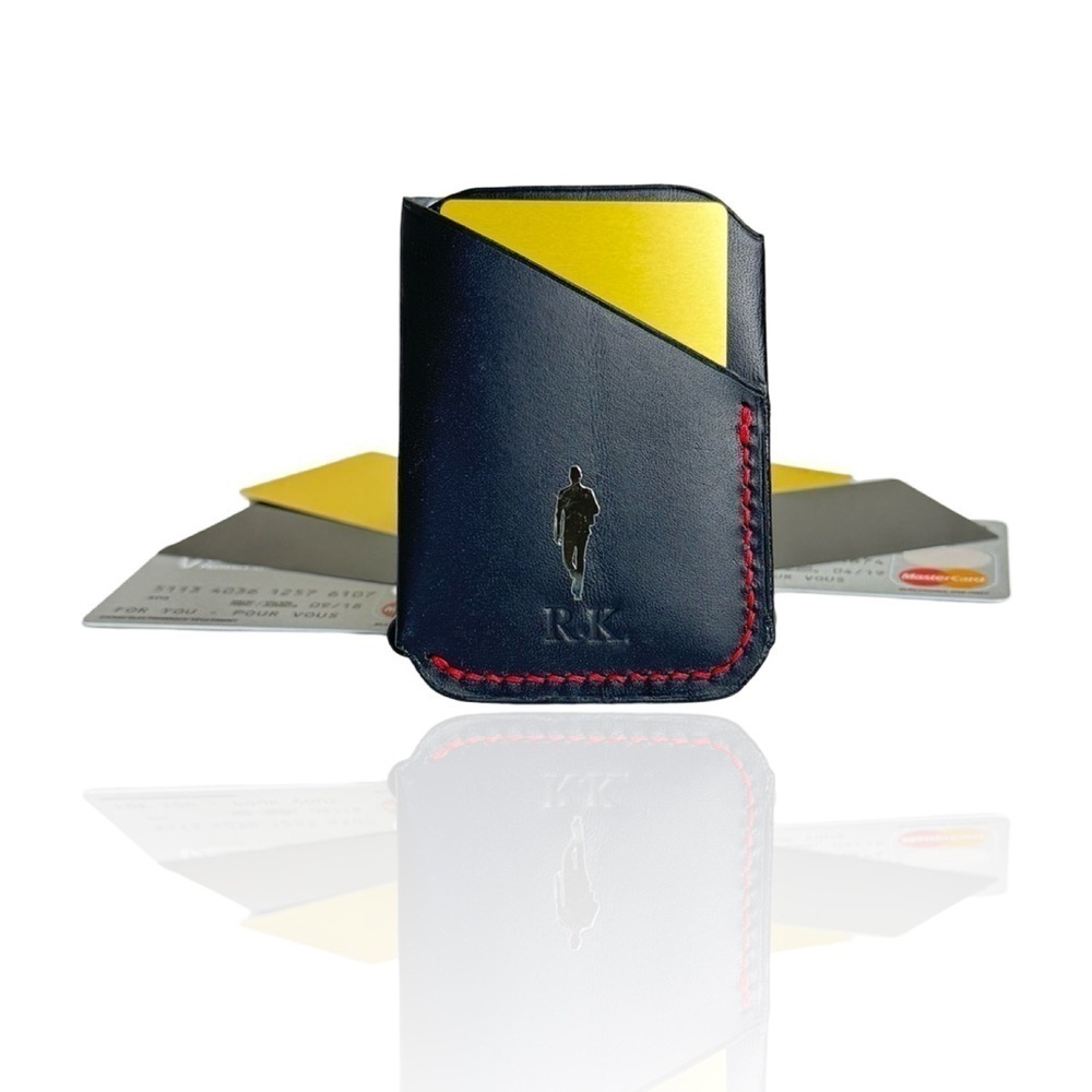 Personalized Hand Crafted Minimalist Black Italian Leather Card Wallet